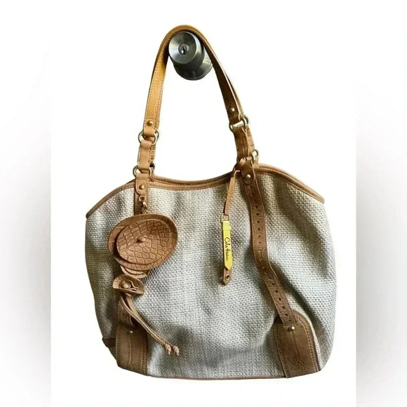 Cole Haan Serena Jitney Straw & Leather. Tote with soft pink lining. - Picture 4 of 11